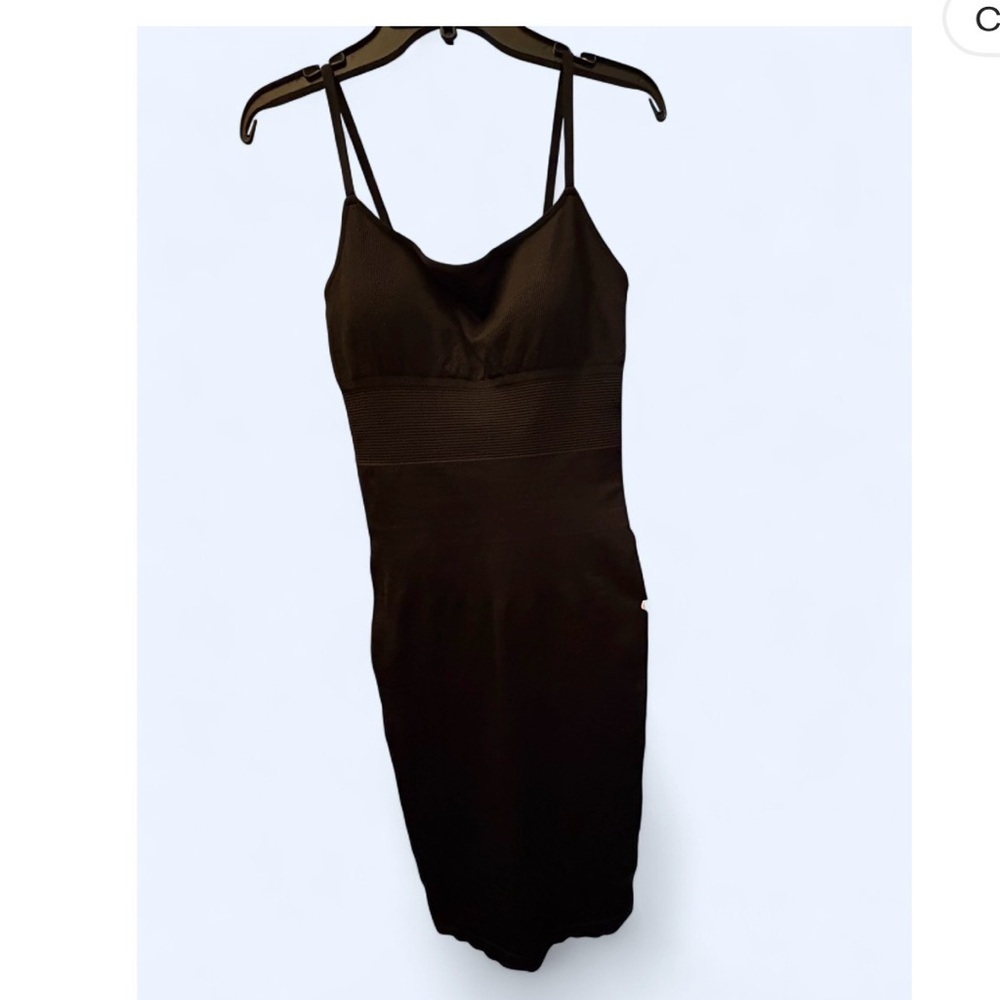 Women’s Black Spaghetti Strap Sculpting Midi Dress in Black | Size XL/XXL - Picture 2 of 11